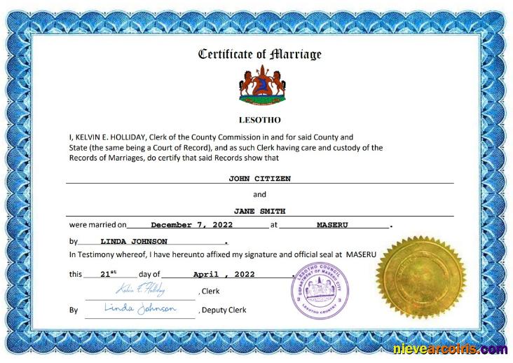 Lesotho marriage certificate